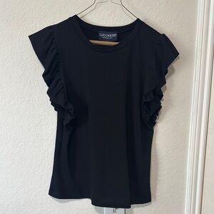 Lucchese Black Ruffled Cap Sleeve Blouse
